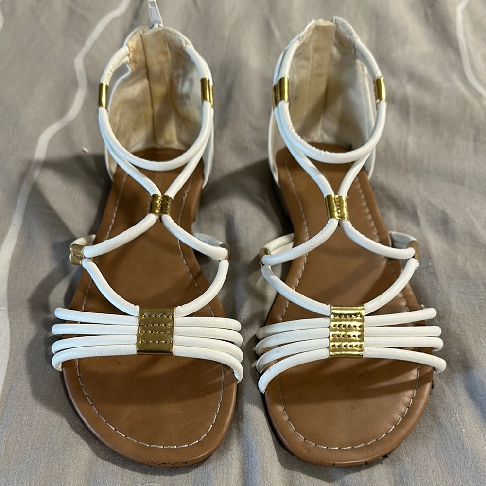 Montego Bay Club White and Tan Strappy Gladiator Sandals